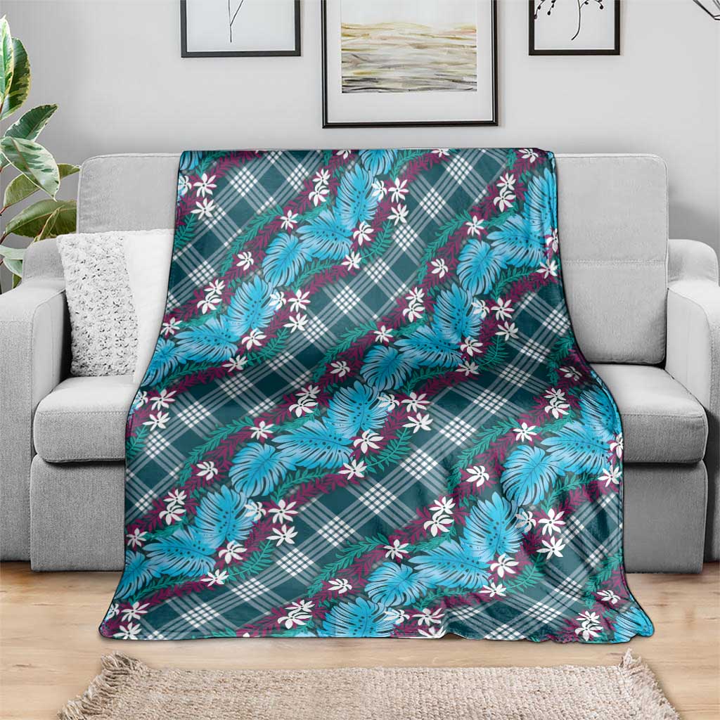 Polynesian Monstera Tiare Floral Blanket Dark Teal Tropical Plaid LT01 - Polynesian Pride