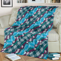 Polynesian Monstera Tiare Floral Blanket Dark Teal Tropical Plaid LT01 - Polynesian Pride