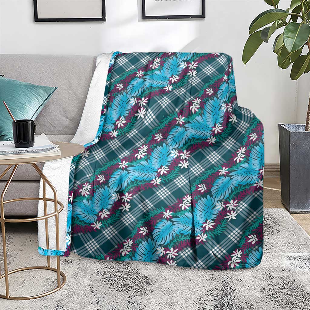 Polynesian Monstera Tiare Floral Blanket Dark Teal Tropical Plaid LT01 - Polynesian Pride