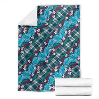 Polynesian Monstera Tiare Floral Blanket Dark Teal Tropical Plaid LT01 - Polynesian Pride