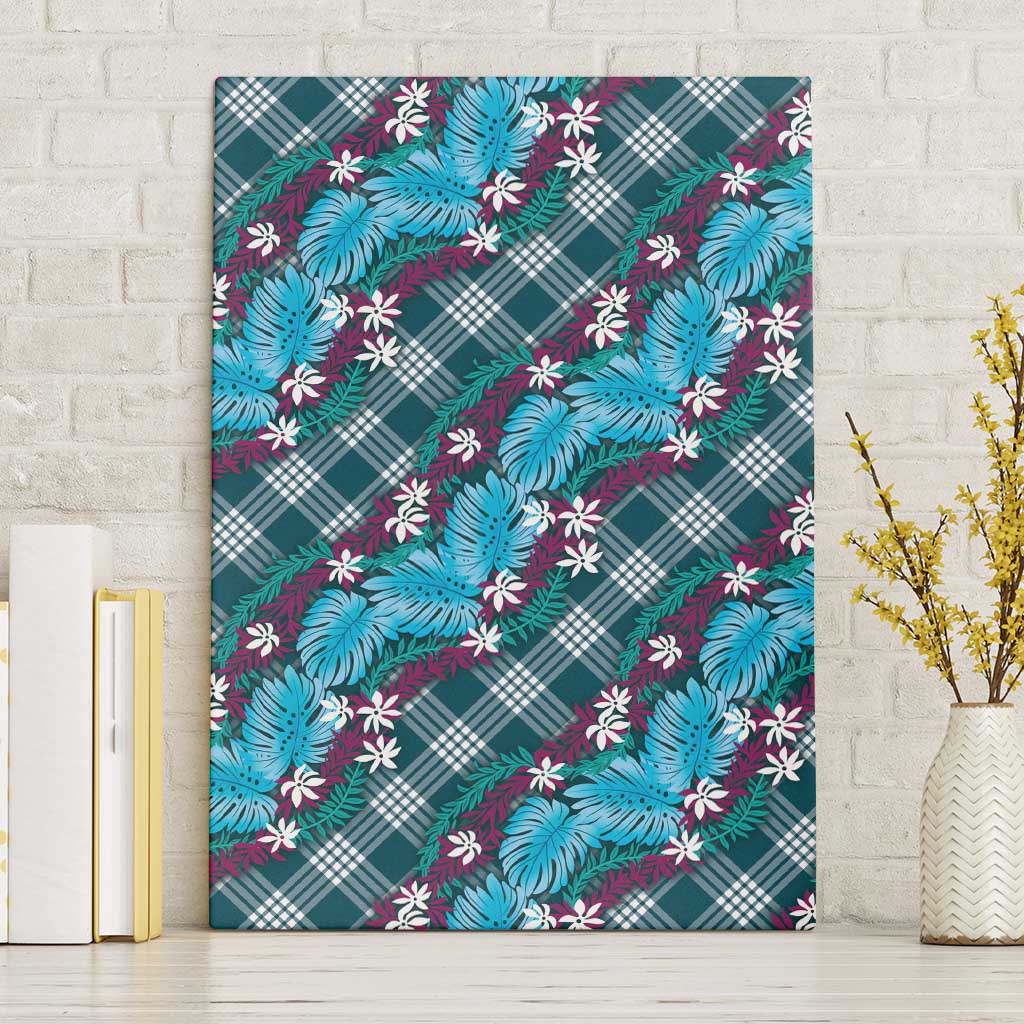 Polynesian Monstera Tiare Floral Canvas Wall Art Dark Teal Tropical Plaid LT01 Without Frame Teal - Polynesian Pride