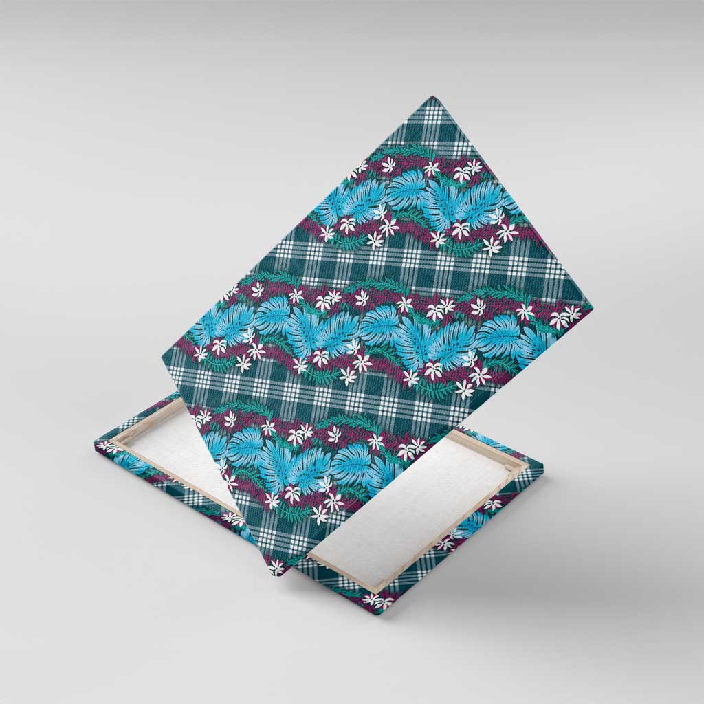 Polynesian Monstera Tiare Floral Canvas Wall Art Dark Teal Tropical Plaid LT01 With Frame Teal - Polynesian Pride