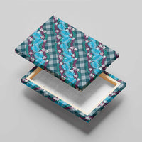 Polynesian Monstera Tiare Floral Canvas Wall Art Dark Teal Tropical Plaid LT01 - Polynesian Pride