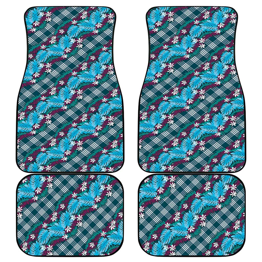 Polynesian Monstera Tiare Floral Car Mats Dark Teal Tropical Plaid LT01 - Polynesian Pride