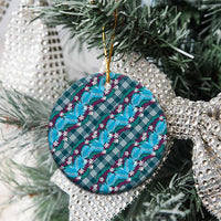 Polynesian Monstera Tiare Floral Ceramic Ornament Dark Teal Tropical Plaid LT01 - Polynesian Pride