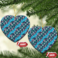 Polynesian Monstera Tiare Floral Ceramic Ornament Dark Teal Tropical Plaid LT01 Heart Teal - Polynesian Pride