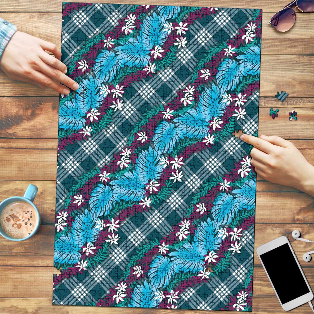 Polynesian Monstera Tiare Floral Puzzle Dark Teal Tropical Plaid LT01 Teal - Polynesian Pride