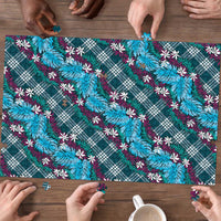 Polynesian Monstera Tiare Floral Puzzle Dark Teal Tropical Plaid LT01 - Polynesian Pride