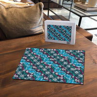 Polynesian Monstera Tiare Floral Puzzle Dark Teal Tropical Plaid LT01 - Polynesian Pride