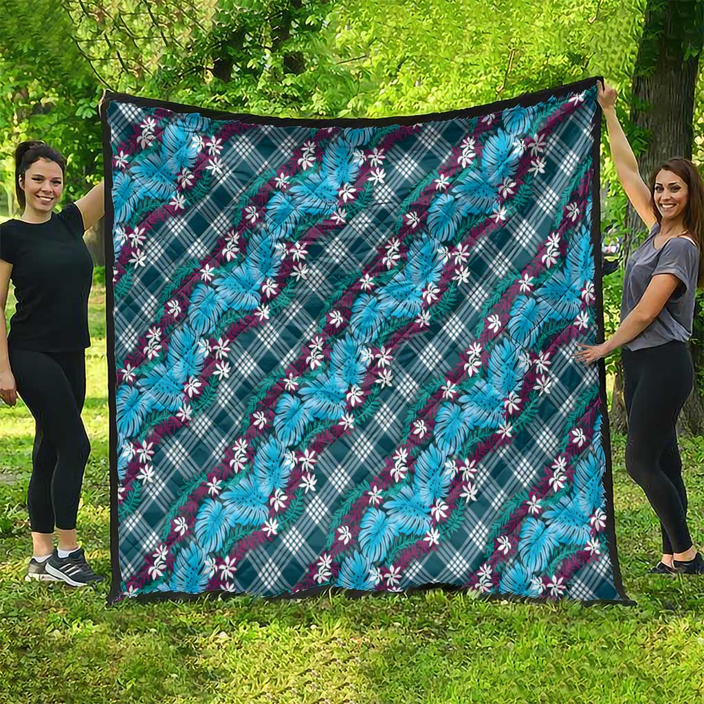 Polynesian Monstera Tiare Floral Quilt Dark Teal Tropical Plaid LT01 - Polynesian Pride
