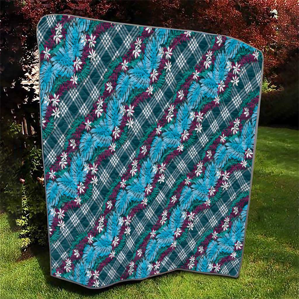 Polynesian Monstera Tiare Floral Quilt Dark Teal Tropical Plaid LT01 - Polynesian Pride