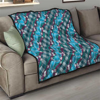 Polynesian Monstera Tiare Floral Quilt Dark Teal Tropical Plaid LT01 - Polynesian Pride