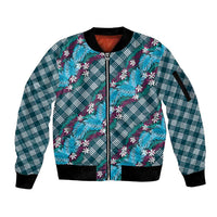 Polynesian Monstera Tiare Floral Sleeve Zip Bomber Jacket Dark Teal Tropical Plaid LT01 Unisex Teal - Polynesian Pride
