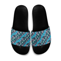 Polynesian Monstera Tiare Floral Slide Sandals Dark Teal Tropical Plaid LT01 Teal - Polynesian Pride
