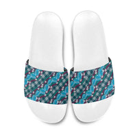 Polynesian Monstera Tiare Floral Slide Sandals Dark Teal Tropical Plaid LT01 Teal - Polynesian Pride