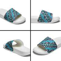 Polynesian Monstera Tiare Floral Slide Sandals Dark Teal Tropical Plaid LT01 - Polynesian Pride