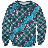 Polynesian Monstera Tiare Floral Sweatshirt Dark Teal Tropical Plaid LT01 Unisex Teal - Polynesian Pride