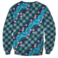 Polynesian Monstera Tiare Floral Sweatshirt Dark Teal Tropical Plaid LT01 - Polynesian Pride