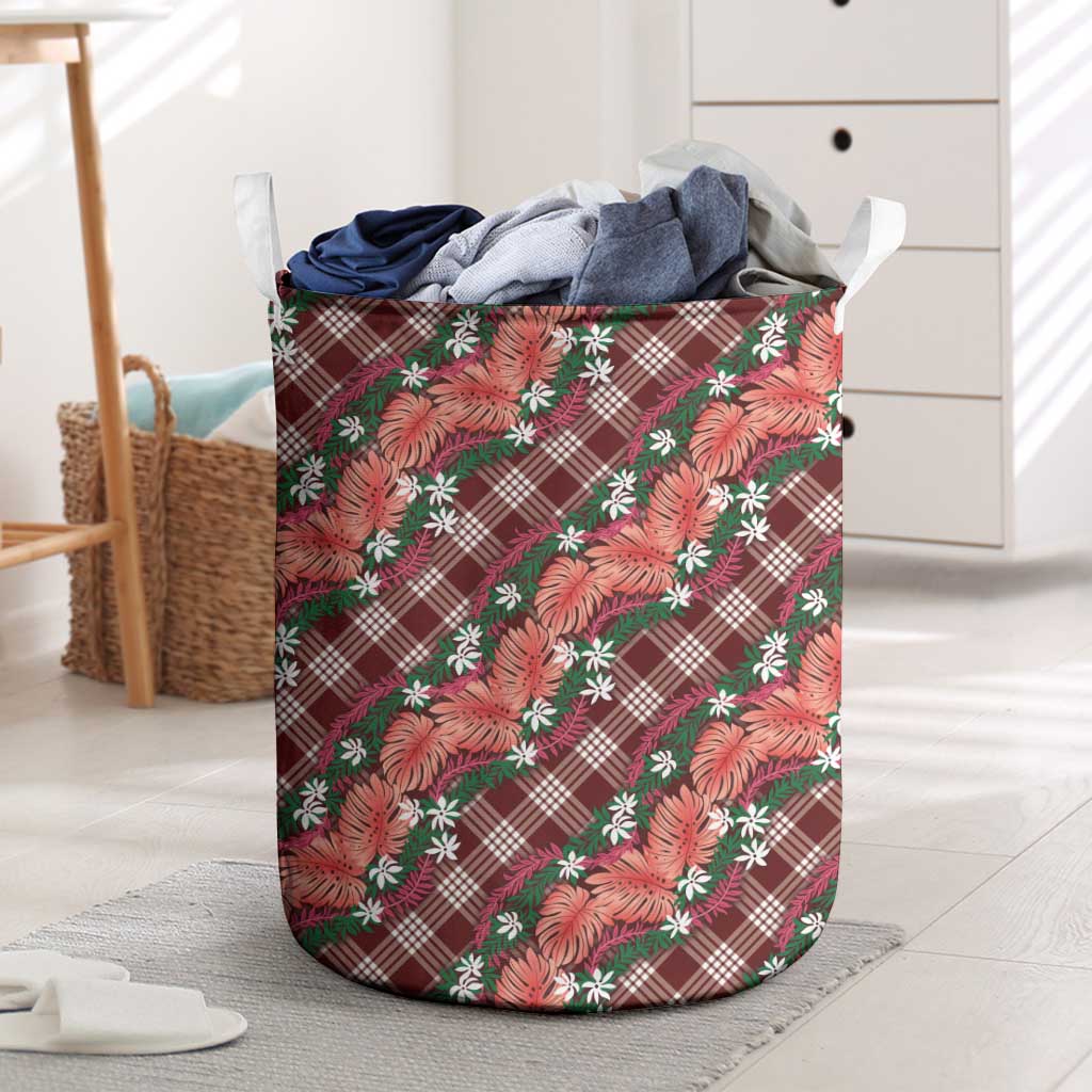 Polynesian Monstera Tiare Floral Laundry Basket Burgundy Tropical Plaid LT01 Red - Polynesian Pride