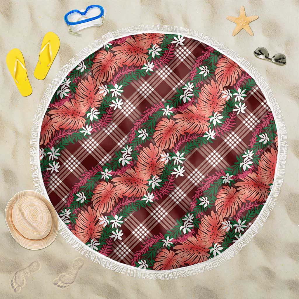 Polynesian Monstera Tiare Floral Beach Blanket Burgundy Tropical Plaid LT01 One Size 150cm Red - Polynesian Pride