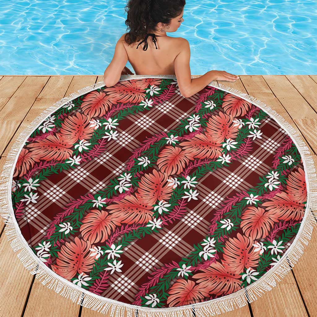 Polynesian Monstera Tiare Floral Beach Blanket Burgundy Tropical Plaid LT01 - Polynesian Pride