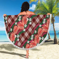 Polynesian Monstera Tiare Floral Beach Blanket Burgundy Tropical Plaid LT01 - Polynesian Pride