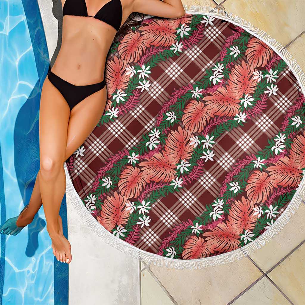 Polynesian Monstera Tiare Floral Beach Blanket Burgundy Tropical Plaid LT01 - Polynesian Pride