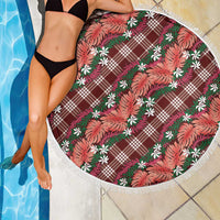 Polynesian Monstera Tiare Floral Beach Blanket Burgundy Tropical Plaid LT01 - Polynesian Pride