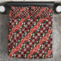 Polynesian Monstera Tiare Floral Bedding Set Burgundy Tropical Plaid LT01 Red - Polynesian Pride