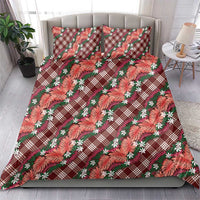 Polynesian Monstera Tiare Floral Bedding Set Burgundy Tropical Plaid LT01 - Polynesian Pride