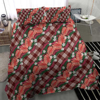 Polynesian Monstera Tiare Floral Bedding Set Burgundy Tropical Plaid LT01 - Polynesian Pride