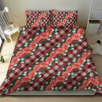 Polynesian Monstera Tiare Floral Bedding Set Burgundy Tropical Plaid LT01 - Polynesian Pride
