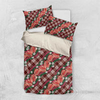 Polynesian Monstera Tiare Floral Bedding Set Burgundy Tropical Plaid LT01 US Twin 172cm x 218cm Red - Polynesian Pride