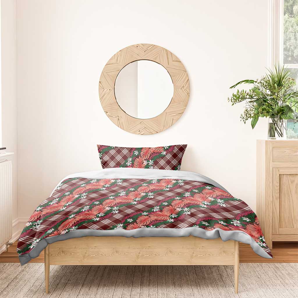 Polynesian Monstera Tiare Floral Bedding Set Burgundy Tropical Plaid LT01 - Polynesian Pride
