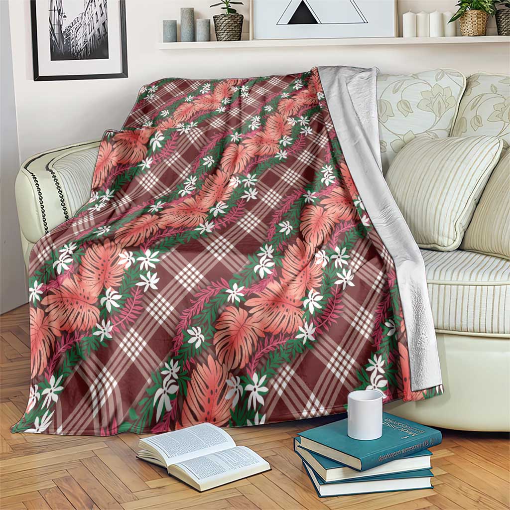 Polynesian Monstera Tiare Floral Blanket Burgundy Tropical Plaid LT01 Red - Polynesian Pride