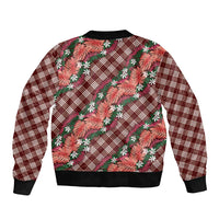 Polynesian Monstera Tiare Floral Bomber Jacket Burgundy Tropical Plaid LT01 - Polynesian Pride