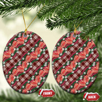 Polynesian Monstera Tiare Floral Ceramic Ornament Burgundy Tropical Plaid LT01 Oval Red - Polynesian Pride