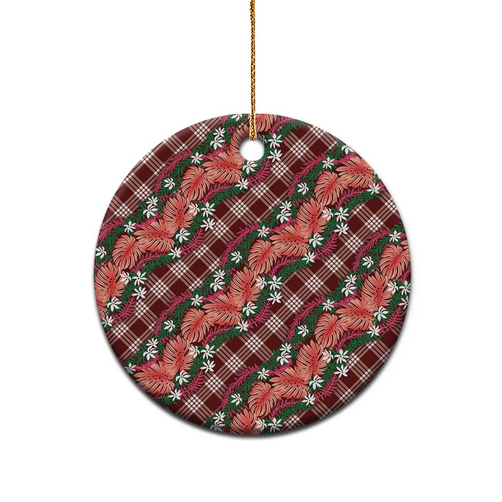 Polynesian Monstera Tiare Floral Ceramic Ornament Burgundy Tropical Plaid LT01 - Polynesian Pride