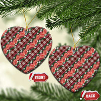 Polynesian Monstera Tiare Floral Ceramic Ornament Burgundy Tropical Plaid LT01 Heart Red - Polynesian Pride