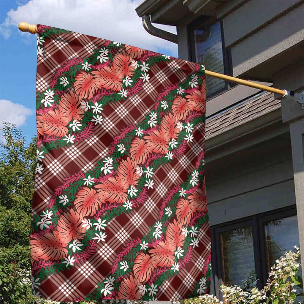 Polynesian Monstera Tiare Floral Garden Flag Burgundy Tropical Plaid LT01 - Polynesian Pride