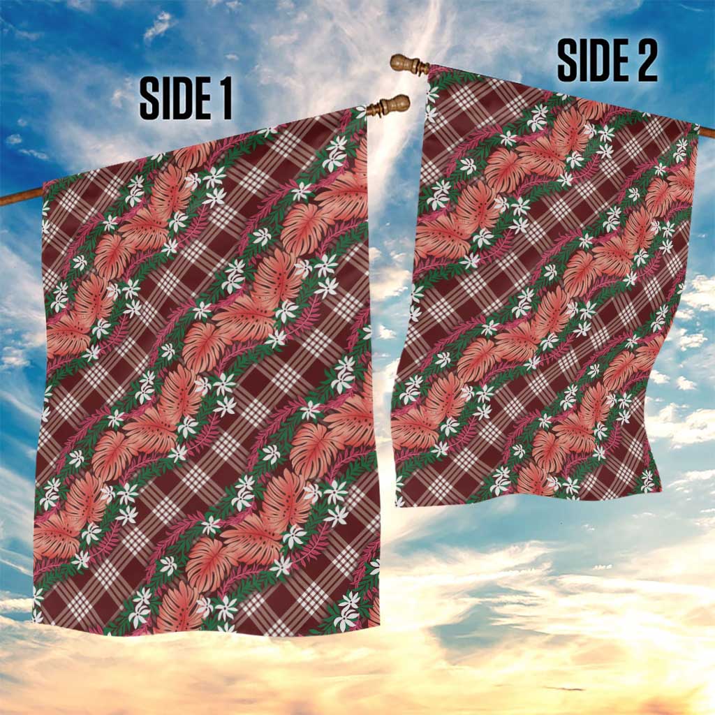 Polynesian Monstera Tiare Floral Garden Flag Burgundy Tropical Plaid LT01 - Polynesian Pride