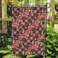 Polynesian Monstera Tiare Floral Garden Flag Burgundy Tropical Plaid LT01 Garden Flag Red - Polynesian Pride