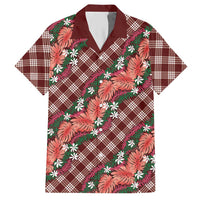 Polynesian Monstera Tiare Floral Hawaiian Shirt Burgundy Tropical Plaid LT01 Red - Polynesian Pride
