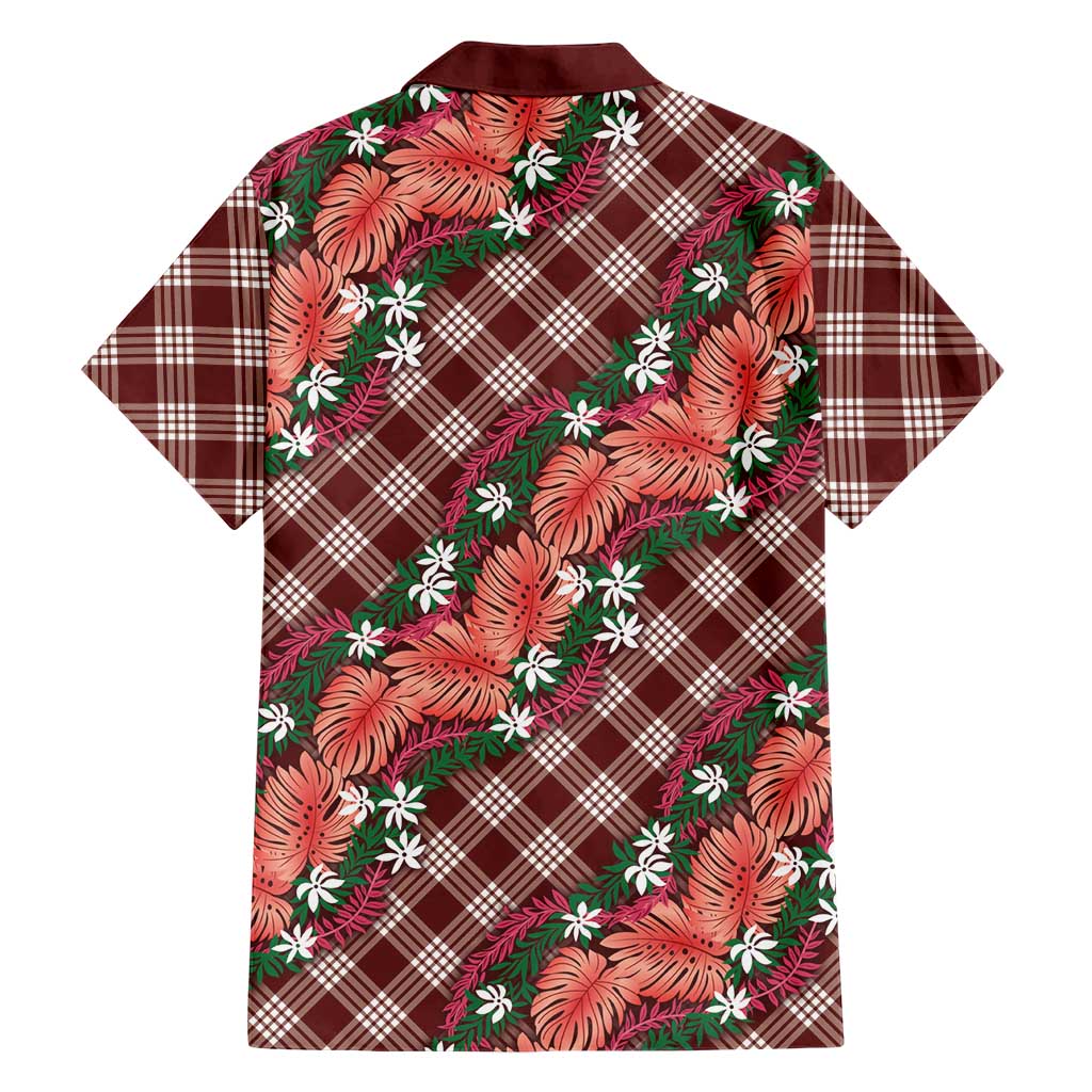 Polynesian Monstera Tiare Floral Hawaiian Shirt Burgundy Tropical Plaid LT01 - Polynesian Pride