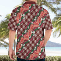 Polynesian Monstera Tiare Floral Hawaiian Shirt Burgundy Tropical Plaid LT01 - Polynesian Pride