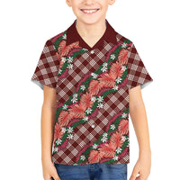 Polynesian Monstera Tiare Floral Hawaiian Shirt Burgundy Tropical Plaid LT01 - Polynesian Pride