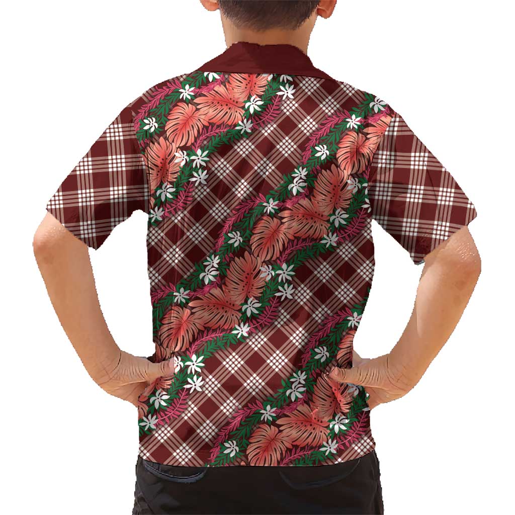 Polynesian Monstera Tiare Floral Hawaiian Shirt Burgundy Tropical Plaid LT01 - Polynesian Pride