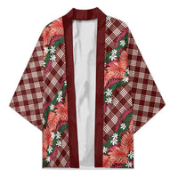 Polynesian Monstera Tiare Floral Kimono Burgundy Tropical Plaid LT01 Unisex Red - Polynesian Pride