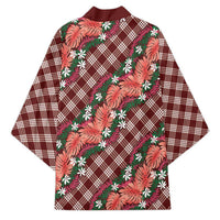 Polynesian Monstera Tiare Floral Kimono Burgundy Tropical Plaid LT01 - Polynesian Pride