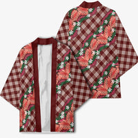 Polynesian Monstera Tiare Floral Kimono Burgundy Tropical Plaid LT01 - Polynesian Pride